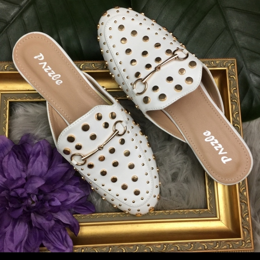 Pazzle Gold Studded Flat Mules